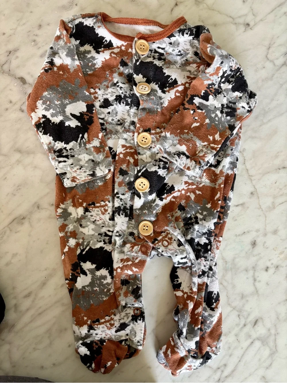 Bloomin’ Baby Black and Brown Camo Coordinating One-Piece Footie Pair- 3-6m